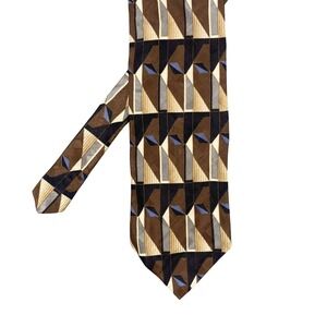 Don Loper Brown Geometric Silk Necktie Mens One Size Abstract Made in USA